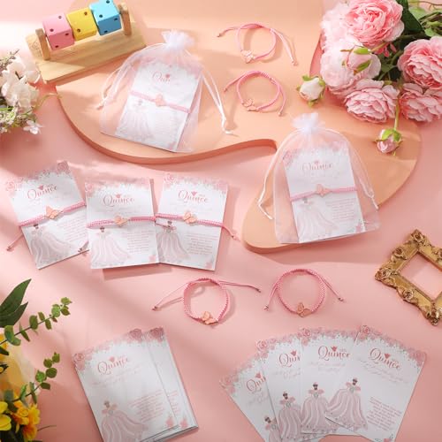 Image of Wenqik 25 Sets Quinceanera Party Favors for Guests Sweet 15th Butterfly Adjustable Bracelets with Thank You Cards Organza Bag 15 Years Birthday Religious Gifts for Guests Party Favor