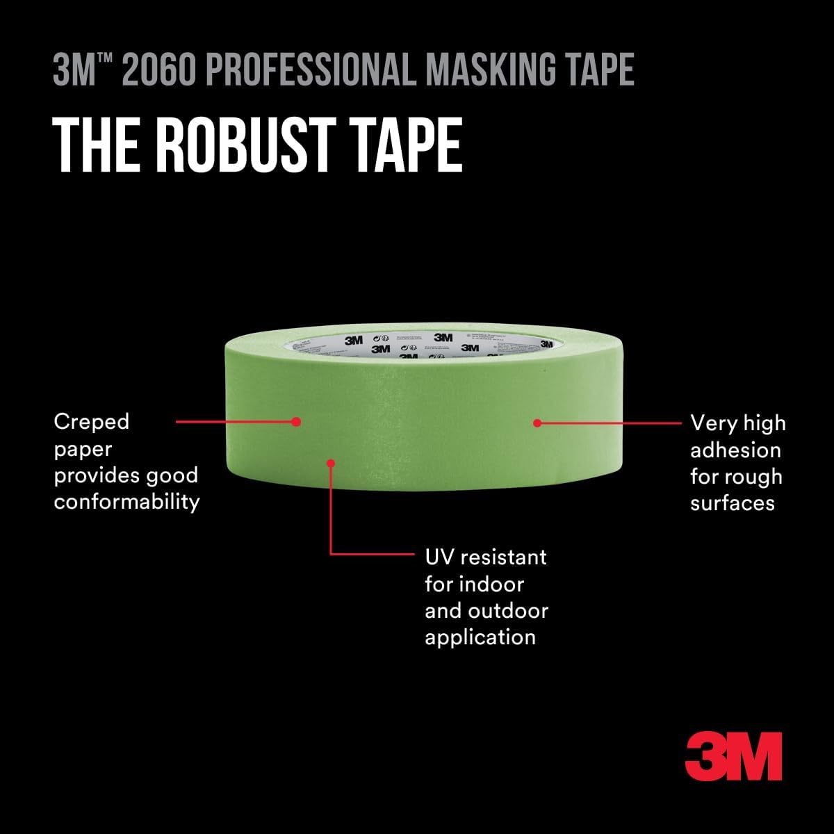 3M Nastro da Mascheratura Professionale 2060 per Superfici Ruvide, Verde - 1 Rotolo, 48 mm x 50 m - Adesivo per Pittura e Decorazioni, Interni ed Esterni