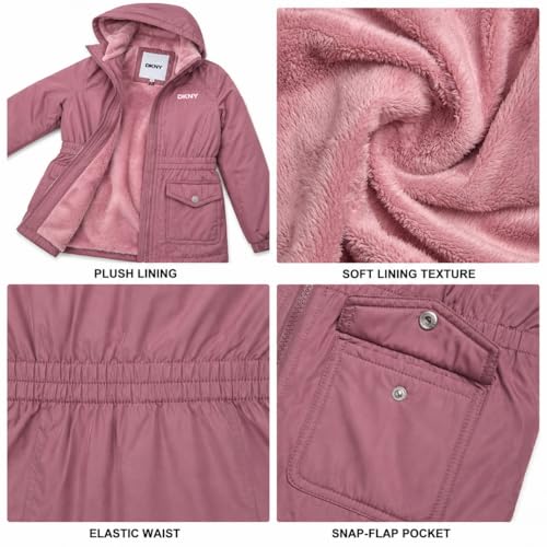 Image of DKNY Girls Midweight Jacket - Cozy Sherpa Fur Lined Water Resistant Hooded Anorak Windbreaker Zip Up Jacket for Girls