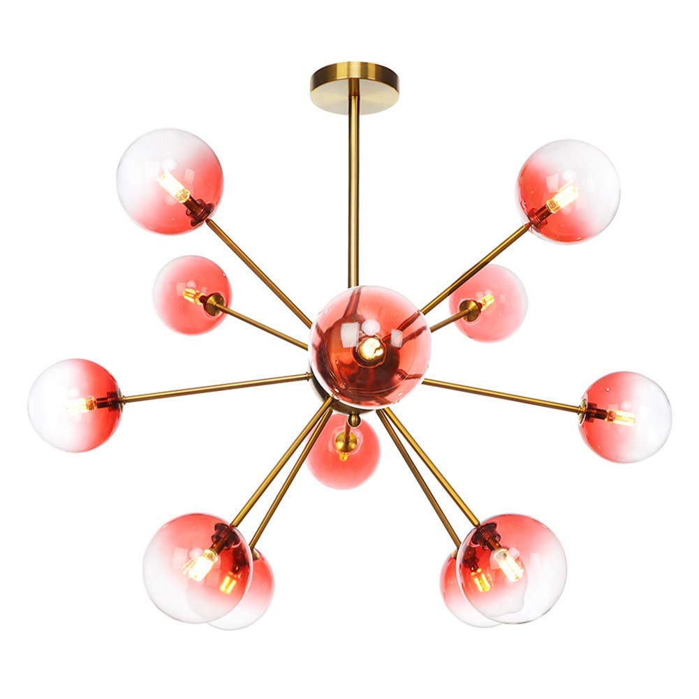 NZDY Mid Century Glass Ball Bubble Sputnik Chandelier, Creative 12 Branch Pendant Light Starburst Chandelier G4 Metal Semi-Flush Mount Hanging Ceiling Light for Hallway Bedroom Living Room Kitchen,Re