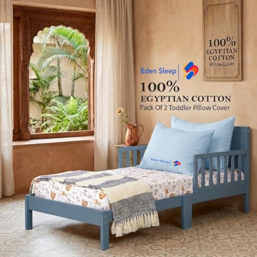 Image of Toddler Travel Baby Pillowcase, Pack of 2 Zipper Closure Pillow Cover 100% Cotton Small Pillow Covers, 500 Thread Count Nersury Pillow Cases for Kids 14x20 inches, Light Blue Stripe