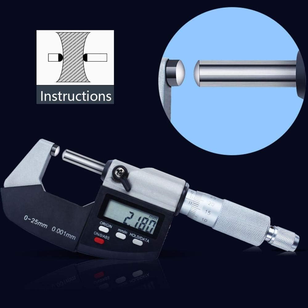 Micrómetro digital de 0 a 25 mm, herramienta de yunque de doble bola de precisión con punta redonda de carburo, medidor de grosor para recarga, rodamientos de motor, tubos y medición de tuberías