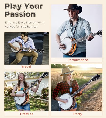 Vangoa 6 String Banjo Guitar Full Size, 38 Inch Banjo Guitar with Resonator Closed Back, Remo Head, Beginner Banjitar Six String Banjo Kit for Adults Teens Starters - Image 3