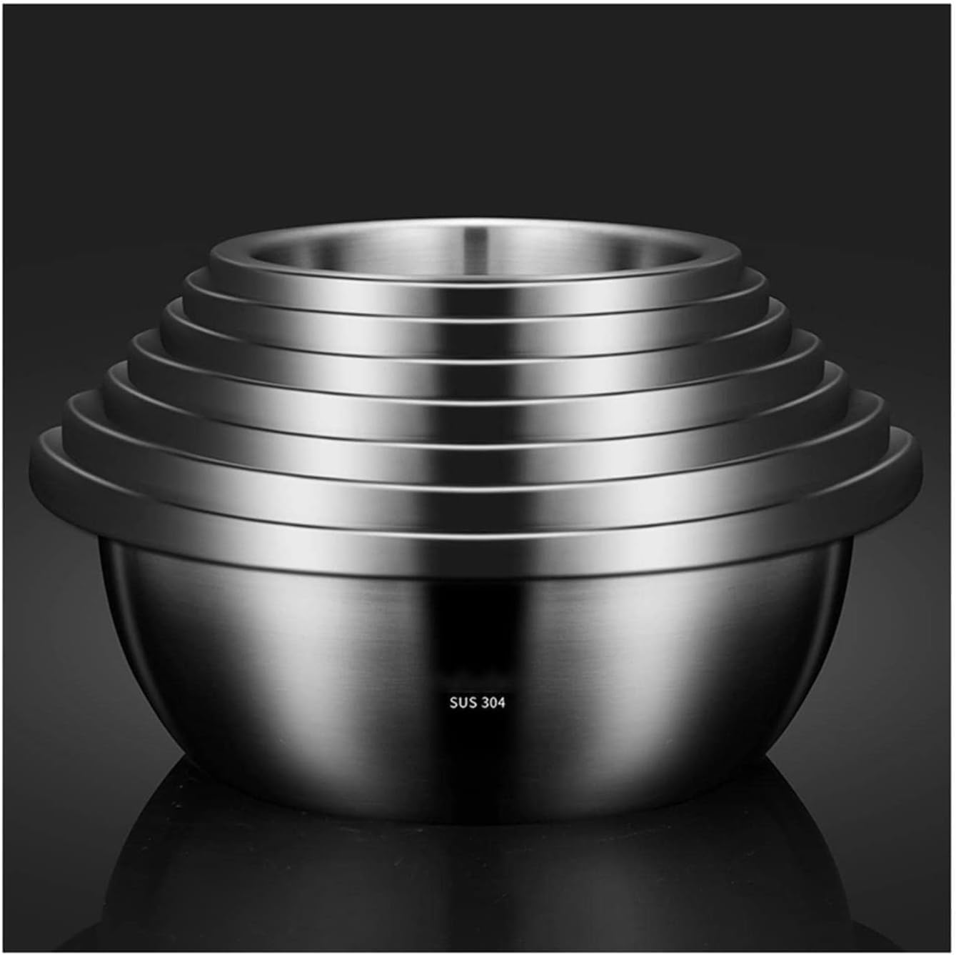 Mixing Bowl Pots and Bowls, Stacking Storage Serving Tray, 304 Stainless Steel 7-Piece Set, Cooking Baking