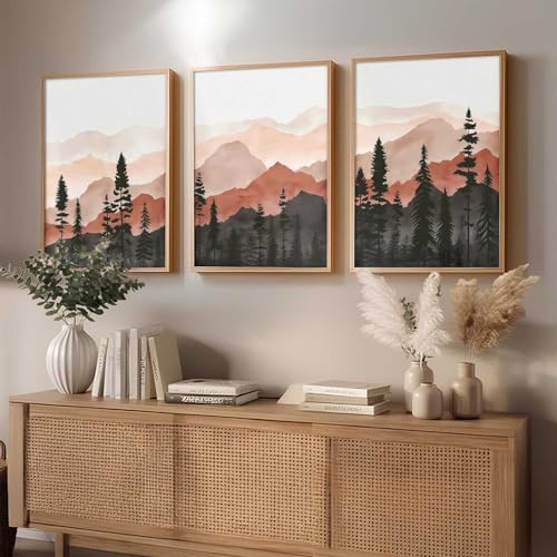 Image of kotart Mountain View Framed Painting | Big Aesthetic Nature Inspired Framed Paintings for Living Room Bedroom Wall Decor Set Of 3 (10X13 inch)