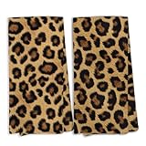 KTYHD Trendy Retro Cheetah Print Kitchen Towels, Leopard Decor Dish Towels for Kitchen, Retro Cheetah Animal Print Bathroom Hand Towels Decorative Set of 2, Leopard Gifts for Women Home & Kitchen