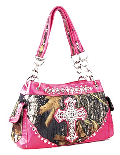 Western Handbag Camouflage Cross Camo Rhinestone Purse With Matching Wallet (PINK)3