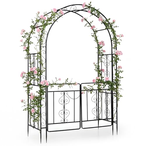 homasis arco da giardino alto con porta bloccabile, pergolato metallico robusto con graticcio e mensole laterali per piante rampicanti, per matrimonio, giardino, prato (135 x 60 x 213 cm)