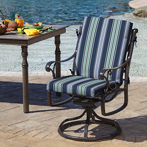 Image of Arden Outdoor Midback Chair Cushion, 18 x 16.5, Water Repellent, Fade Resistant 18 x 16.5, Sapphire Aurora Blue Stripe
