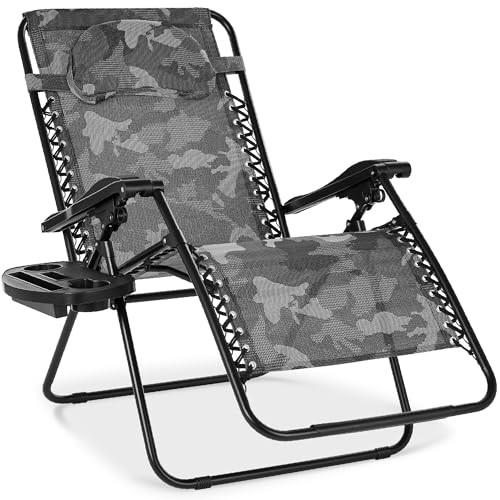 Best Choice Products Oversized Zero Gravity Chair, Folding Outdoor Patio Lounge Recliner w/Cup Holder Accessory Tray, Pillow - Camouflage