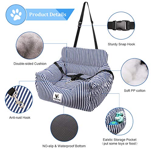 Small Dog Car Seat,Pet Car Booster Front Seat Carrier with Removable Cover&Safety Leash for Small and Medium Pets Cat Up to 25 Lbs