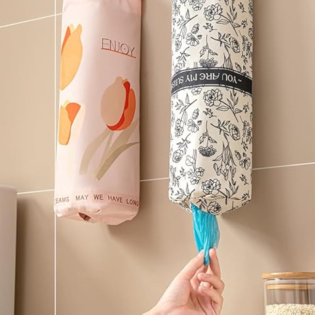 NICENEEDED Wall Mount Grocery Bag Holder, Waterproof Plastic Bag Organizer, Washable Shopping Trash Bag Dispenser Reusable Garbage Bag Holder Storage Bag Organizer for Home Kitchen Travelling