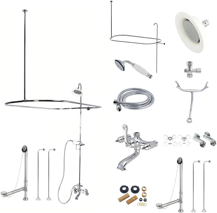 Kingston Brass CCK1141PX Vintage Double Handle Wall Mount Claw Foot Tub Package, 7-7/16-Inch, Polished Chrome