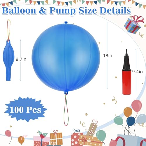 Zealor 100 Pcs Punch Balloons Heavy Duty Punching Balloon Halloween Party Favors with Rubber Band Handle and Air Pump for Birthday Halloween Goodie Bag Stuffer Supply (Blue) by Zealor - Image 2