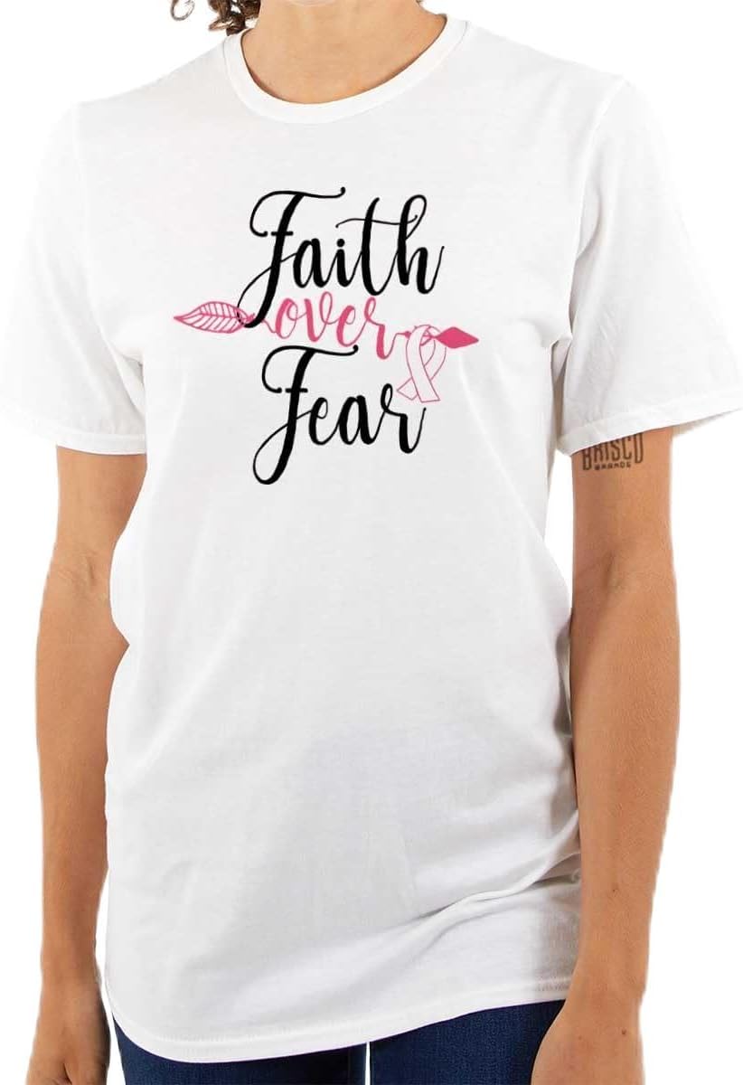 Breast Cancer Faith Over Fear Fight Womens Graphic T Shirt Tees