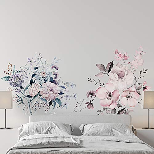 Amaonm Removable 2 Pcs Beautiful Flower Pink Romantic Floral Diy Blue Flowers Wall Decal 3D Wall Sticker Home Art Decor For Girls Bedroom Baby Nursery Office Bathroom Living Room #TOP1