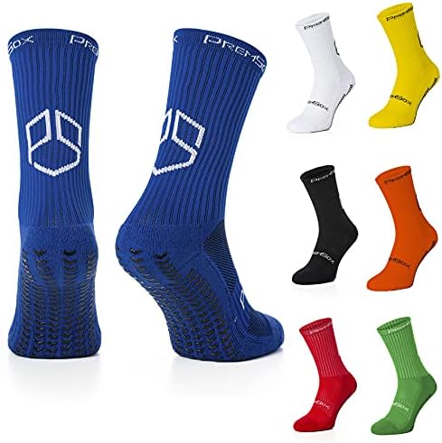 PremSox Football Grip Socks Non Slip Sports Sock featuring Rubber Pads inside and out Low Mid-Calf Non Slip Cushion Crew Team for Running, Fitness Black White Red Blue Yellow Green Orange 6 to 11
