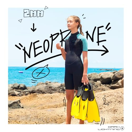 Dark Lightning Shorty Wetsuit Women, 2/2mm Wet Suit for Women Cold Water Swimming Diving Surfing Snorkeling Kayaking Water Sports,Triathlon Wetsuit (Blue,Size S)