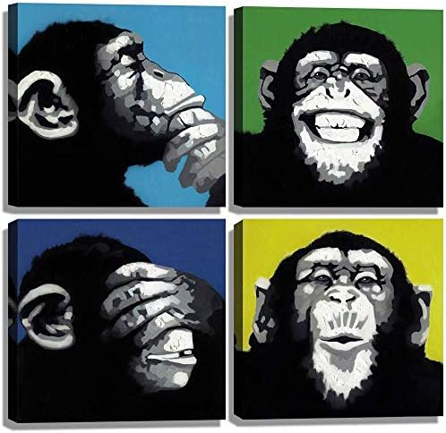 Modern Wall Art Animals Black and White Funny Modern Gorilla Monkey for Office Pop Art Monkey Painting Print Framed Wall Art for Home Decoration