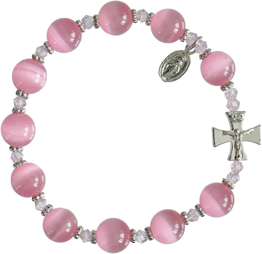 Cats Eye Pink 10mm Rosary Bracelet