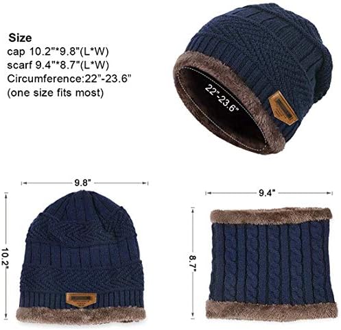 Kyowoll Unisex Winter Thermal Beanie Hat and Circle Scarf Set Knitted Beanie Circle Loop Infinity Scarfs Neck Warmer Ski Snowboard Warm Winter For Men Women