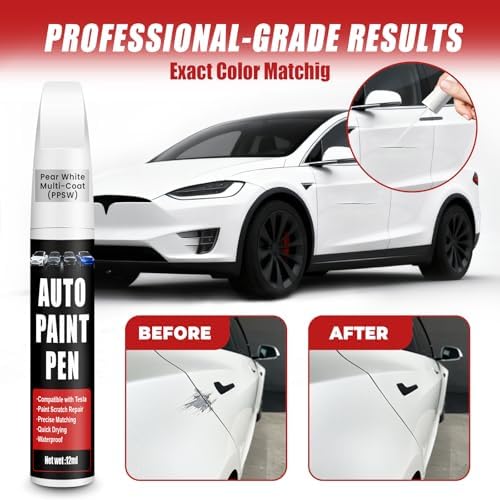 Touch Up Paint for Cars (Pearl White Multi-Coat PPSW), Compatible with Tesla Model Y/3/X/S, 0.4 fl oz Color Accurate 2-in-1 Car Paint Scratch Repair Pen, Easy to Use, Fast-Drying, Long-Lasting