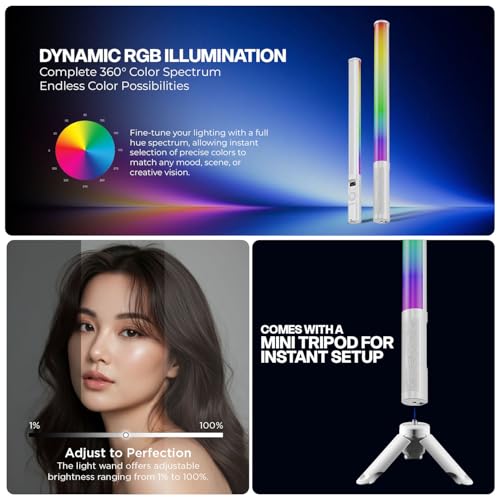 Image of HIFFIN HF-225 RGB LED Stick Light with 10W Power, RGB CCT HSI Mode, 2500K-9900K Adjustable, 24 FX Effect, App Control, 2600mAh Battery, Type-C Charging, 1000LM Output Stick Light for Photography.