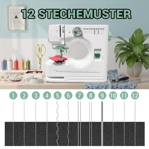 Image of Stoigeld Sewing Machine for Beginners, 32Pcs Sewing Threads Kit,12 Built-in Stitches, 2-Speed Control, Extension Table Included, Compact & Easy to Use Portable Sewing Machine for Home and Travel