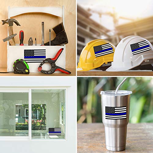 3Pc Reflective Thin Blue Line Decal - 5X3 Inches - American Flag Thin Blue Line Sticker - Police Stickers - Blue Lives Matter Sticker - Back The Blue Car Decal Law Enforcement Flag Car Bumper Window #TOP5
