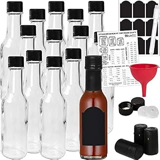 14-PACK Hot Sauce Bottles 5oz with Caps, Funnel for Kitchen, Chalkboard Labels, Shrink