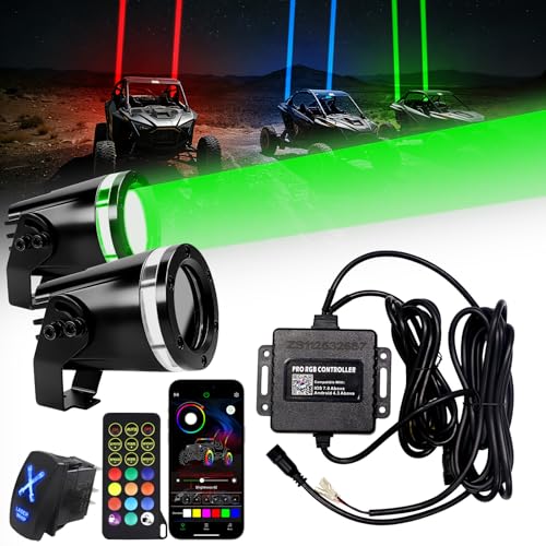 VISWIKER 2PCS Upgraded Whipless LED Laser Whip Lights for Side-by-Side/UTV/ATV/Trucks Ultra-Bright Focused Beam RGBW Off-Road Lights with APP/Remote/Rocker Switch IP68 Waterproof 12V DC