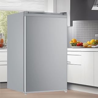 Compact Mini Fridge with Freezer, 4.3 Cu.Ft Single Door Refrigerator with Adjustable Temperature, Removable Shelves & Crisper Drawer, Energy Efficient Small Fridge for Bedroom, Office, Dorm, RV