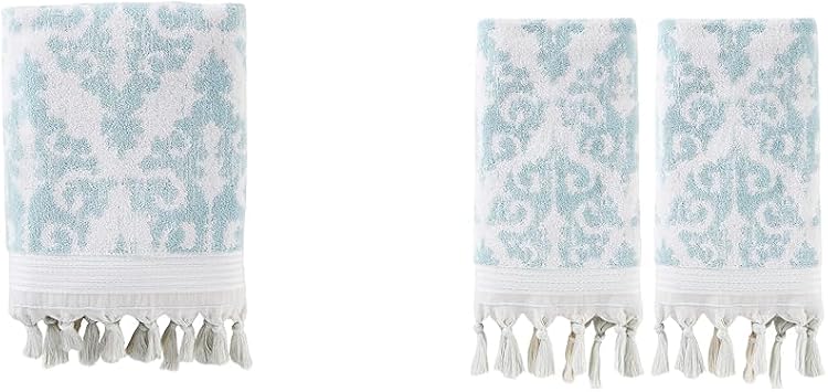 SKL Home Mirage Fringe 100% Turkish Cotton Bath Towel 54.00" x 28.00", Hand Towel Set, Aqua