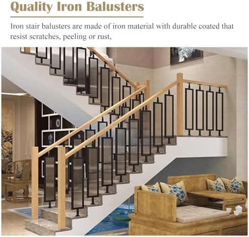 Elegant Wrought Iron & Glass Stair Spindles Baluster Set for Heavy Duty Railing - Stylish Interior Decor for Staircases & Banisters, Perfect for Modern Homes