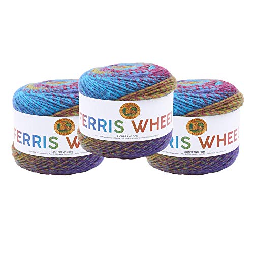 Image of Lion Brand Yarn Ferris Wheel Yarn, Roving Multicolor Yarn for Knitting, Crocheting, and Crafts, 3 Pack, Vintage Carousel