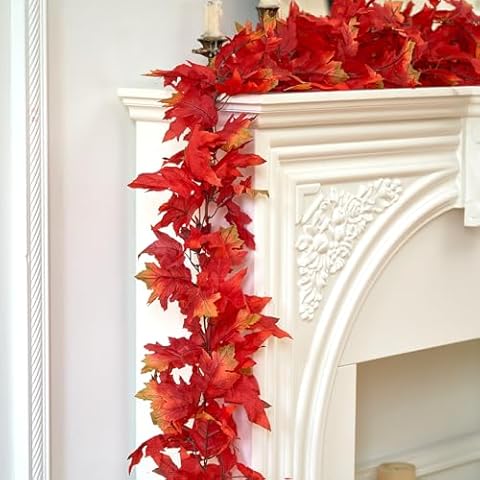 Diahom Fall Garland 2Pack Maple Leaf 5.9Ft Farmhouse Harvest Thanksgiving Home Autunm Decoration Fall Decor Cover