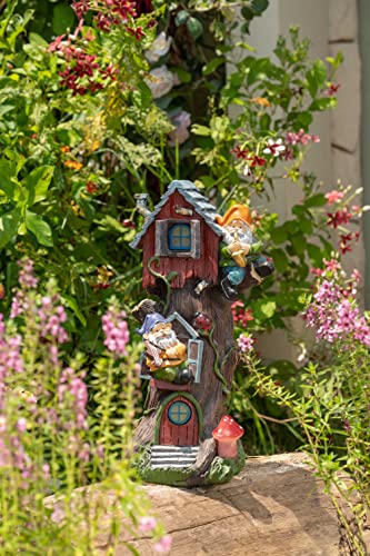 Teresa's Collections 14.8 Inch Tall Large Garden Gnome Statues With Solar Lights, Funny Garden Sculptures Treehouse Figurines Resin Lawn Ornaments For Outside Outdoor Patio Yard Decoration #TOP2