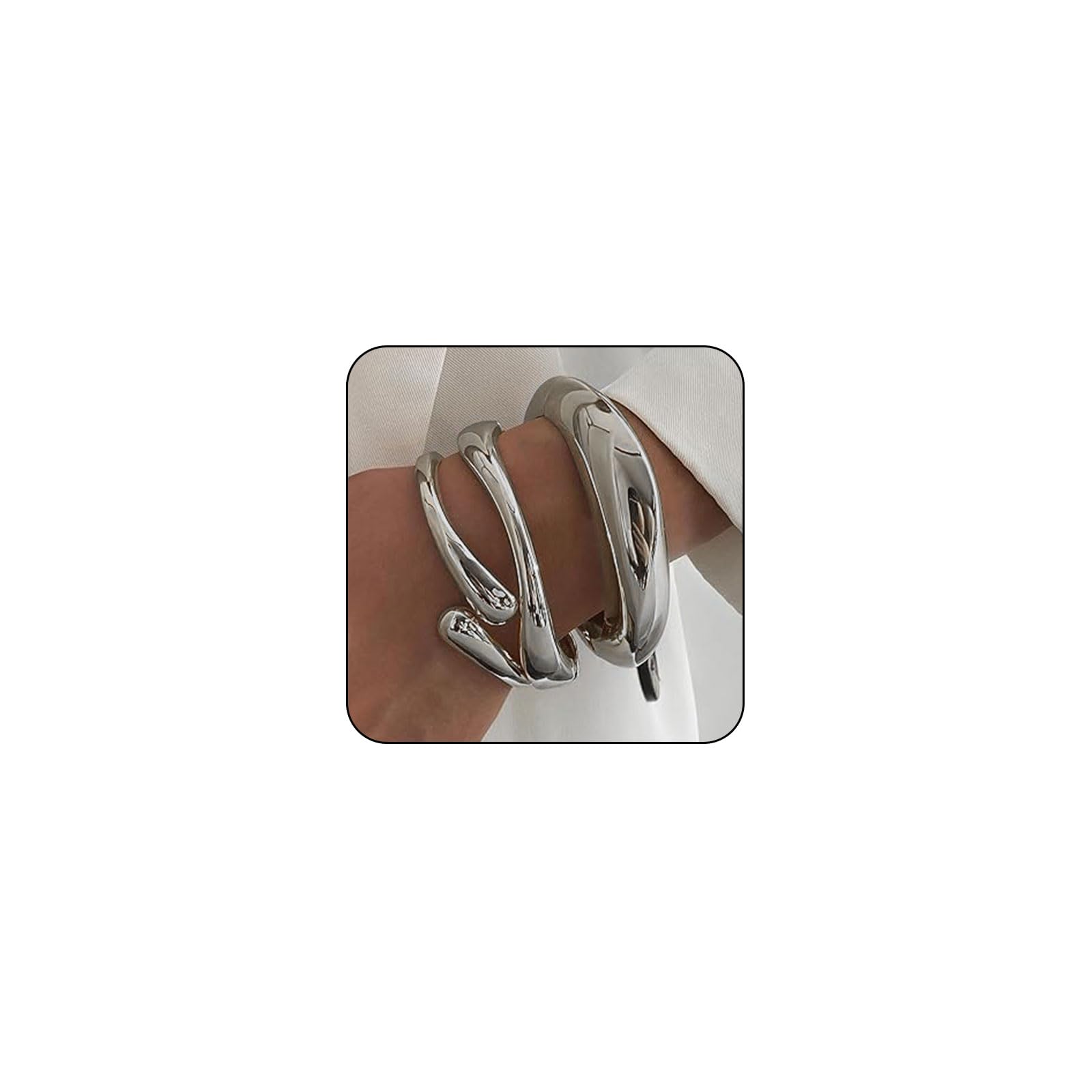 LunarCharm Juego de 3 pulseras gruesas de plata para mujer modernas pulseras anchas abiertas con bisagra joyería delicada minimalista regalos
