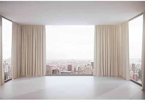 Miniatura 4 de OERJU Ventana francesa de 12 x 8 pies, vista de fondo, paisaje de la ciudad, interior moderno, cortinas blancas para habitación, fotografía, telón