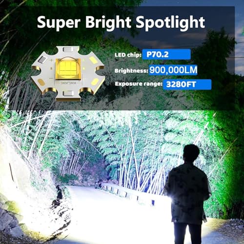Image of Searchlight Portable LED Flashlight Lighting High Lumen, Flashlight with Zoom, Outdoor Adjustable Brightness Flashlight, 1000000 Lumens Bright LED Spotlight, Long Running Spot Light Searchlight