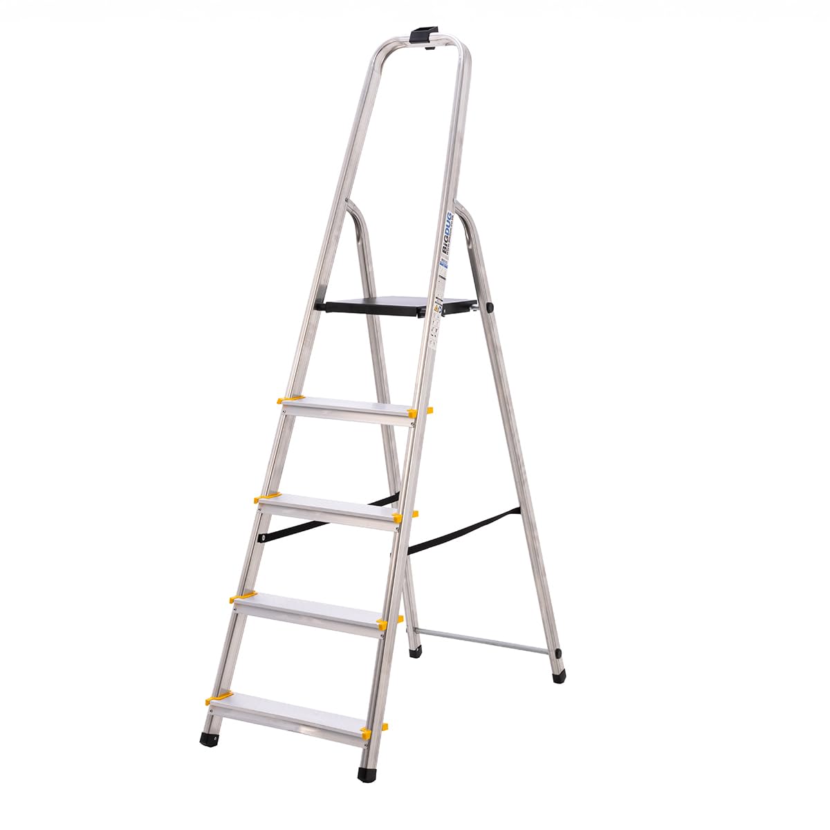 BiGDUG Aluminium Step Ladder - 5 Step Folding Ladder - Non-Slip Surface Hand Rails 5 Tread - Closed Height 1680 mm Platform Height 970 mm — image 1