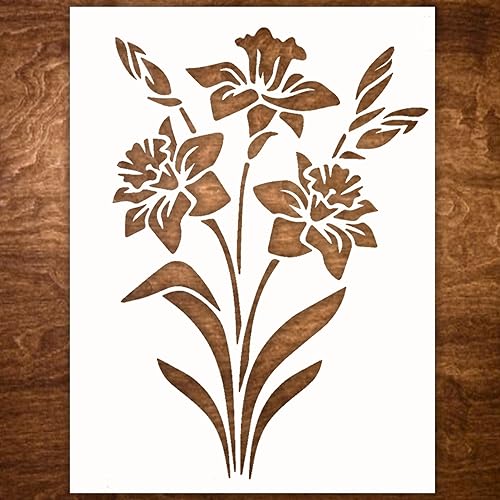 DLY LIFESTYLE Pochoir lys 10x8po - Pochoir floral réutilisable peinture bois toile papier