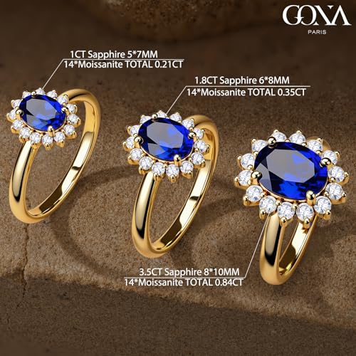 GONA 1-4.0CT Lab Grown Blue Sapphire Ring GRC Certificate Princess Diana Kate Anniversary Engagement Wedding Promise Tarnish-Resistant Silver Rings Woman Moissanite Diamond Royal Blue Festivals4
