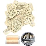50pcs Wig Clips 32mm Snap Clips For Hair Extension 6-teeth Beige Color Hair Extensions Clip with Thread and Needles (Beige -50pcs)