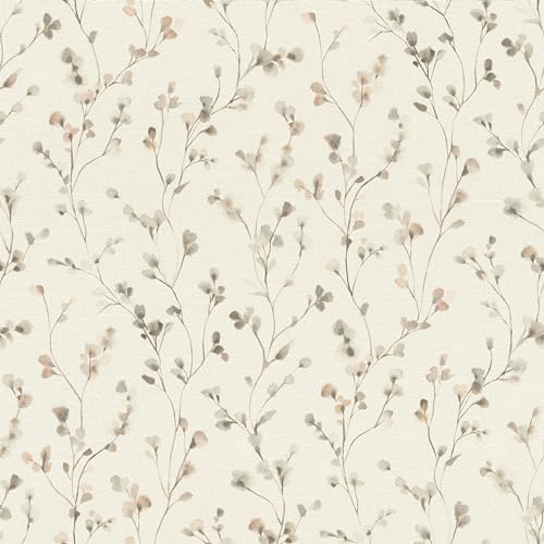 Rasch Tapete 486131 - Helle Vliestapete mit kleinen Blumen in Beige und Taupe in Aquarelloptik aus der Kollektion Country Charme