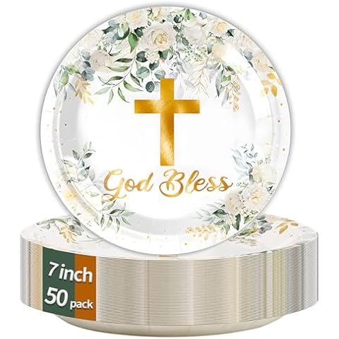 VXYW 50Pcs Eucalyptus Baptism Plates Cover