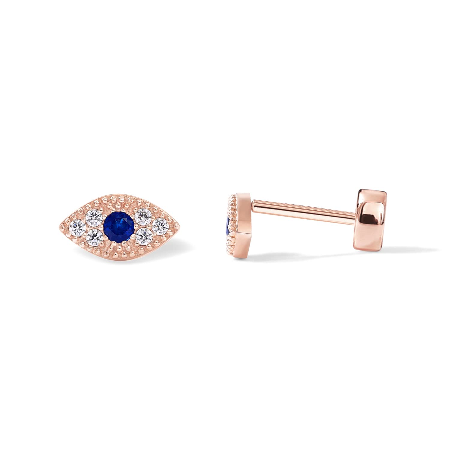 PAVOI 14K Gold Plated CZ Flat Back Earrings for Women, Cartilage Studs