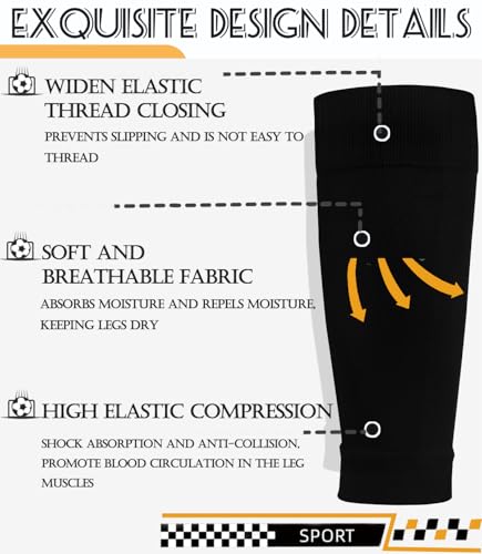 KMOLY 1 Set Kids Grip Soccer Socks and Shin Guard Sleeves for Age 7-14 Youth Boys Children Football Basketball Training4