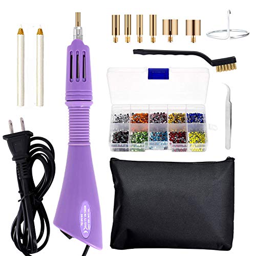 ZIIYAN Hotfix Applicator, DIY Hot Fix Rhinestone Applicator Wand Setter Tool Kit with 7 Different Sizes Tips, Tweezers, Cleaning Brush and 1 Boxe of Hot-Fix Crystal Rhinestones