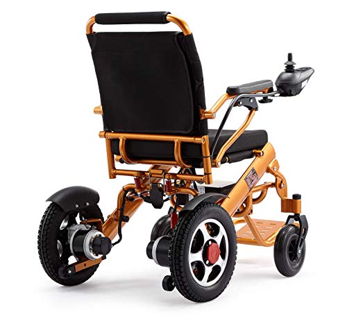 New Model 2020 Fold & Travel Lightweight Motorized Electric Power Wheelchair Scooter, Aviation Travel Safe Electric Wheelchair Heavy Duty Power Wheelchair (19" Seat Gold) #TOP4